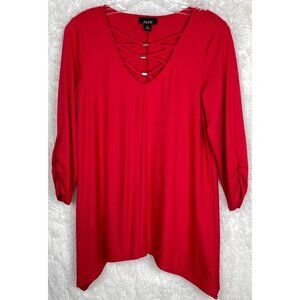 Alyx Medium Red 3/4 Sleeve Sharkbite Top Criss Cross Neck